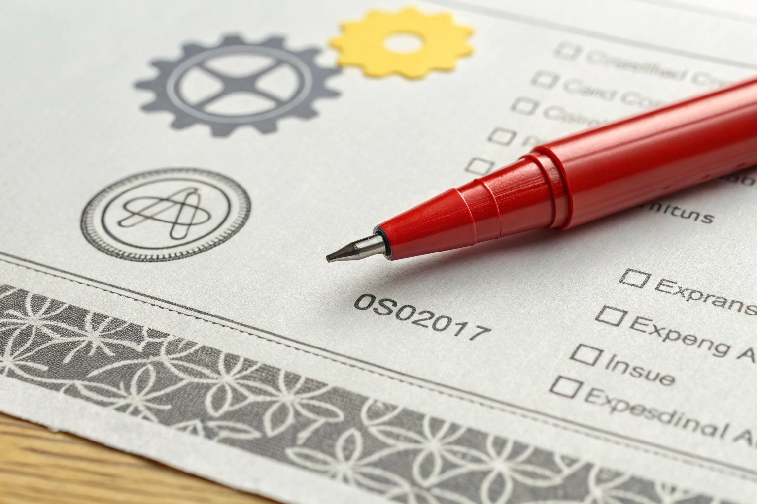 Red pen on checklist for quality assurance document