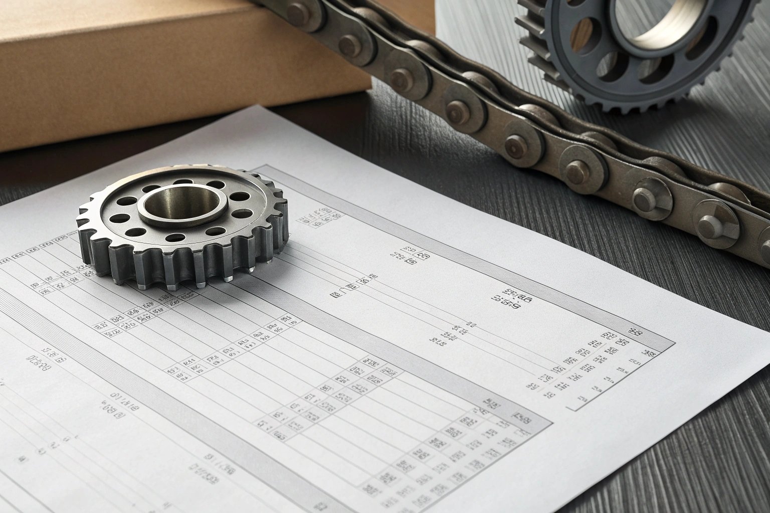 Gears and chain on industrial document