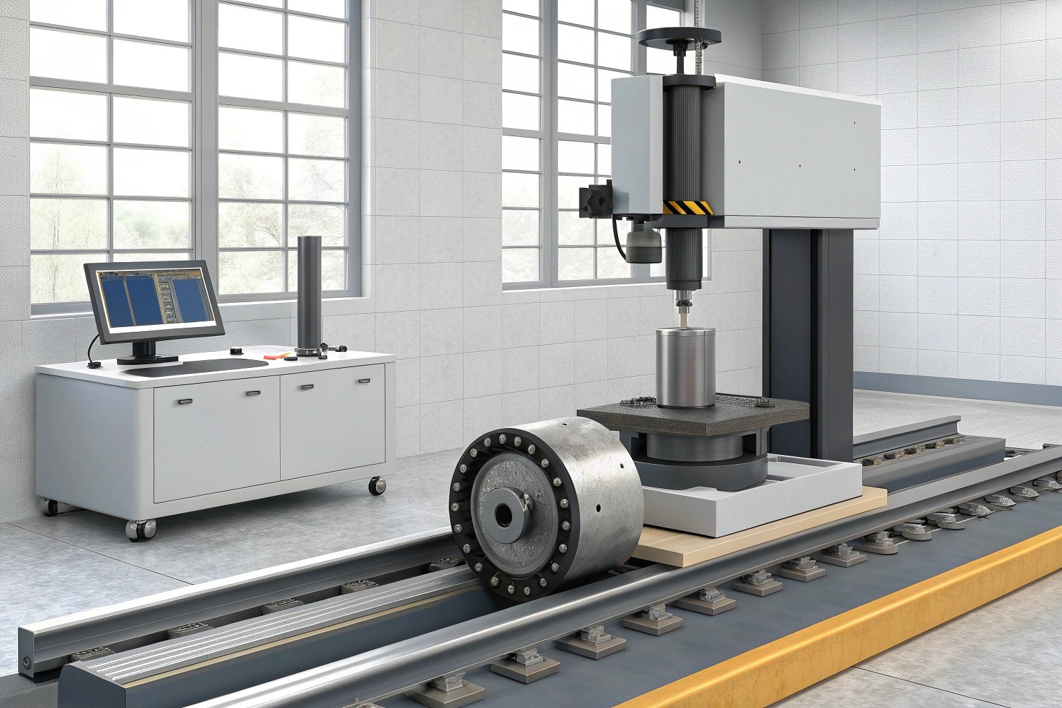 Industrial component testing with precision equipment in laboratory