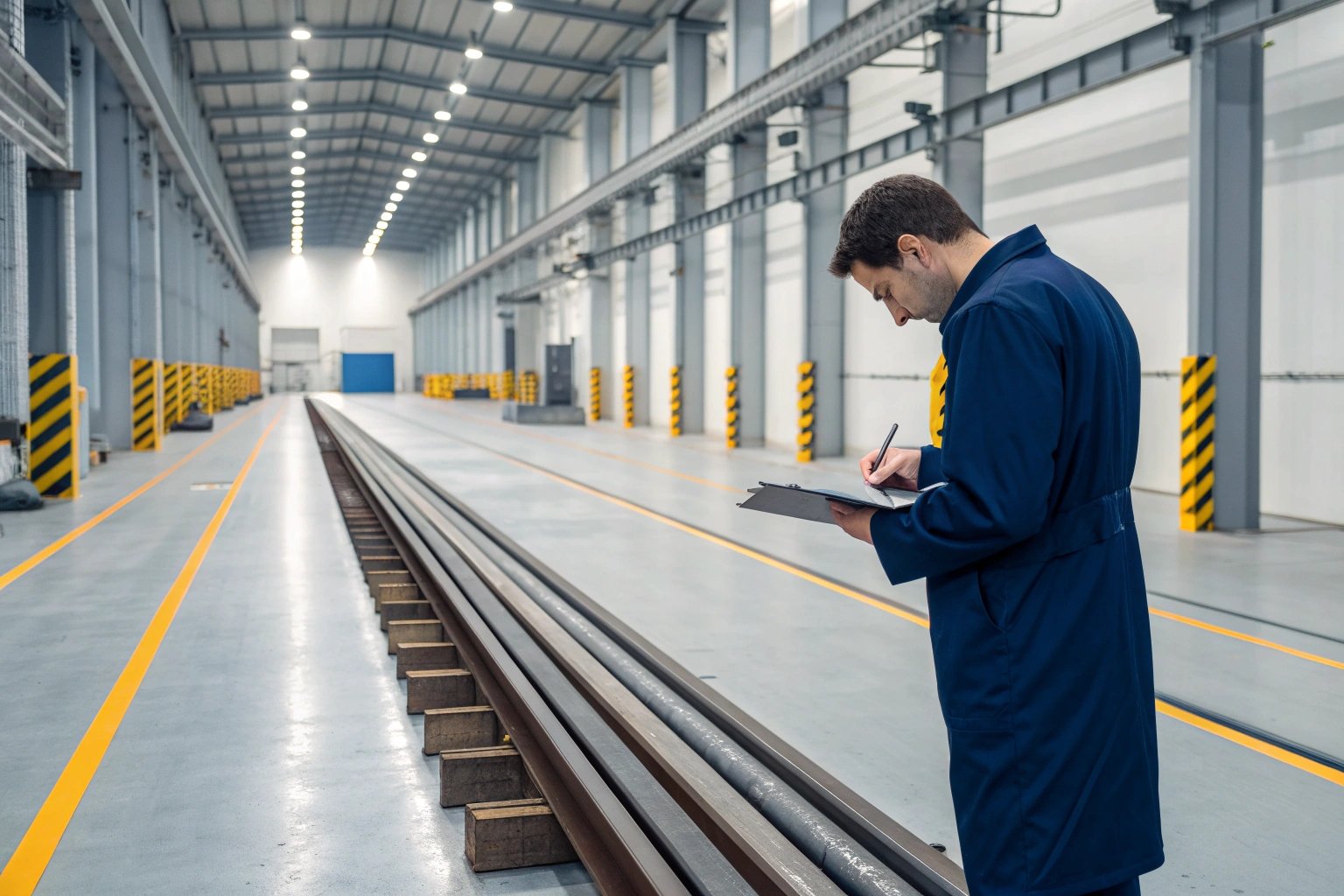 Worker conducting inventory check in industrial warehouse