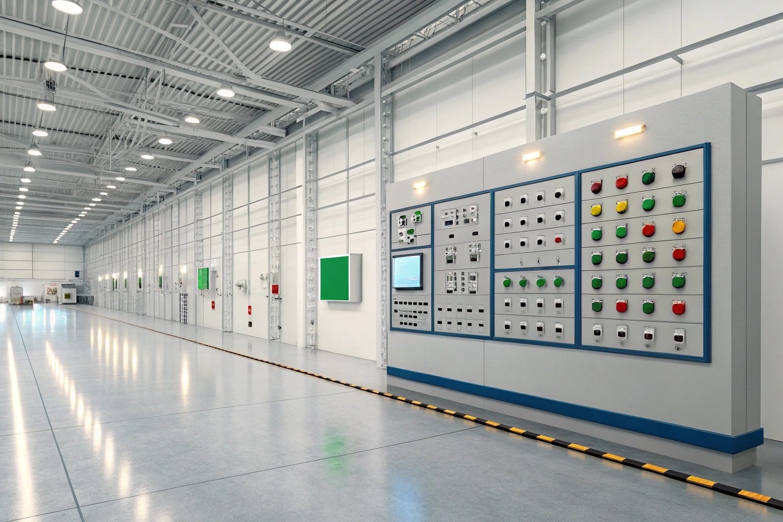 Control panel in spacious industrial facility