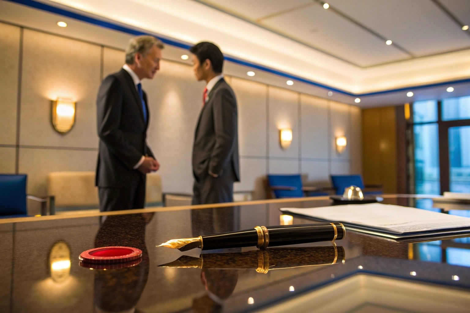 Two professionals in executive meeting room