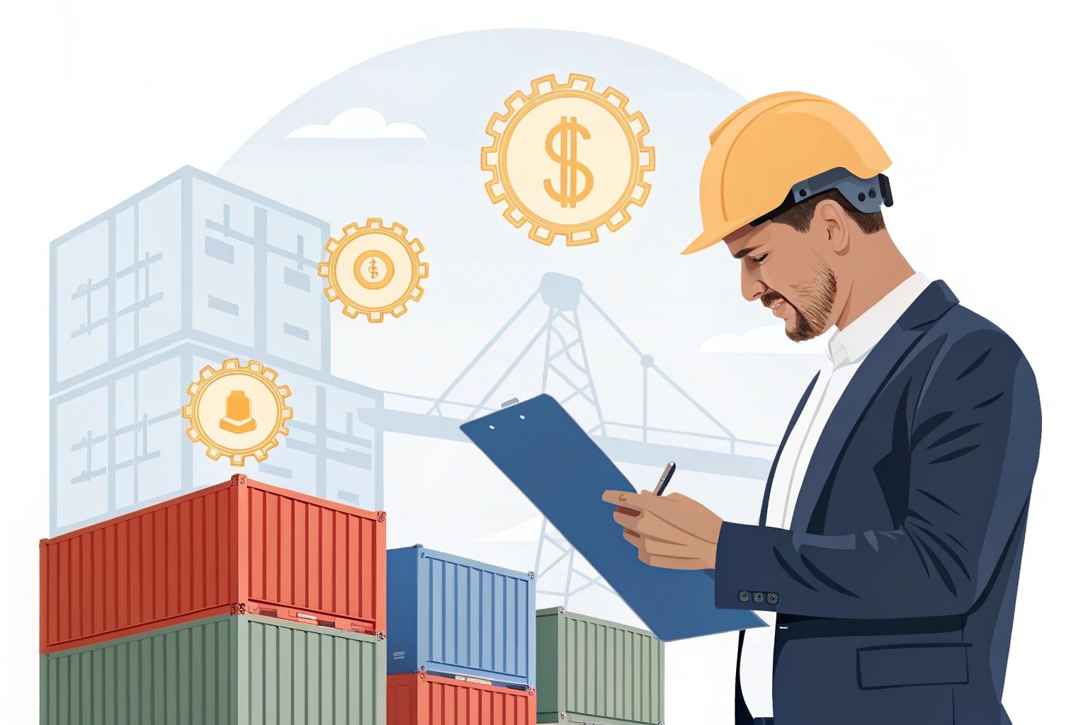 Illustration of logistics manager evaluating shipping costs