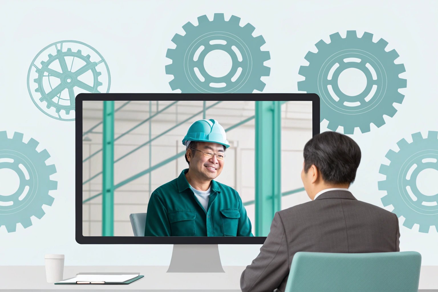Video conference between manager and worker discussing engineering