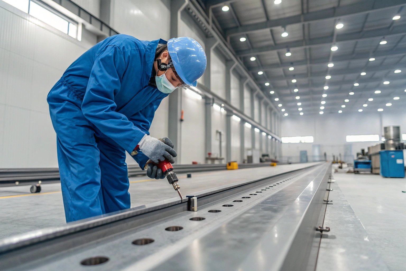 Technician in uniform working with machinery.