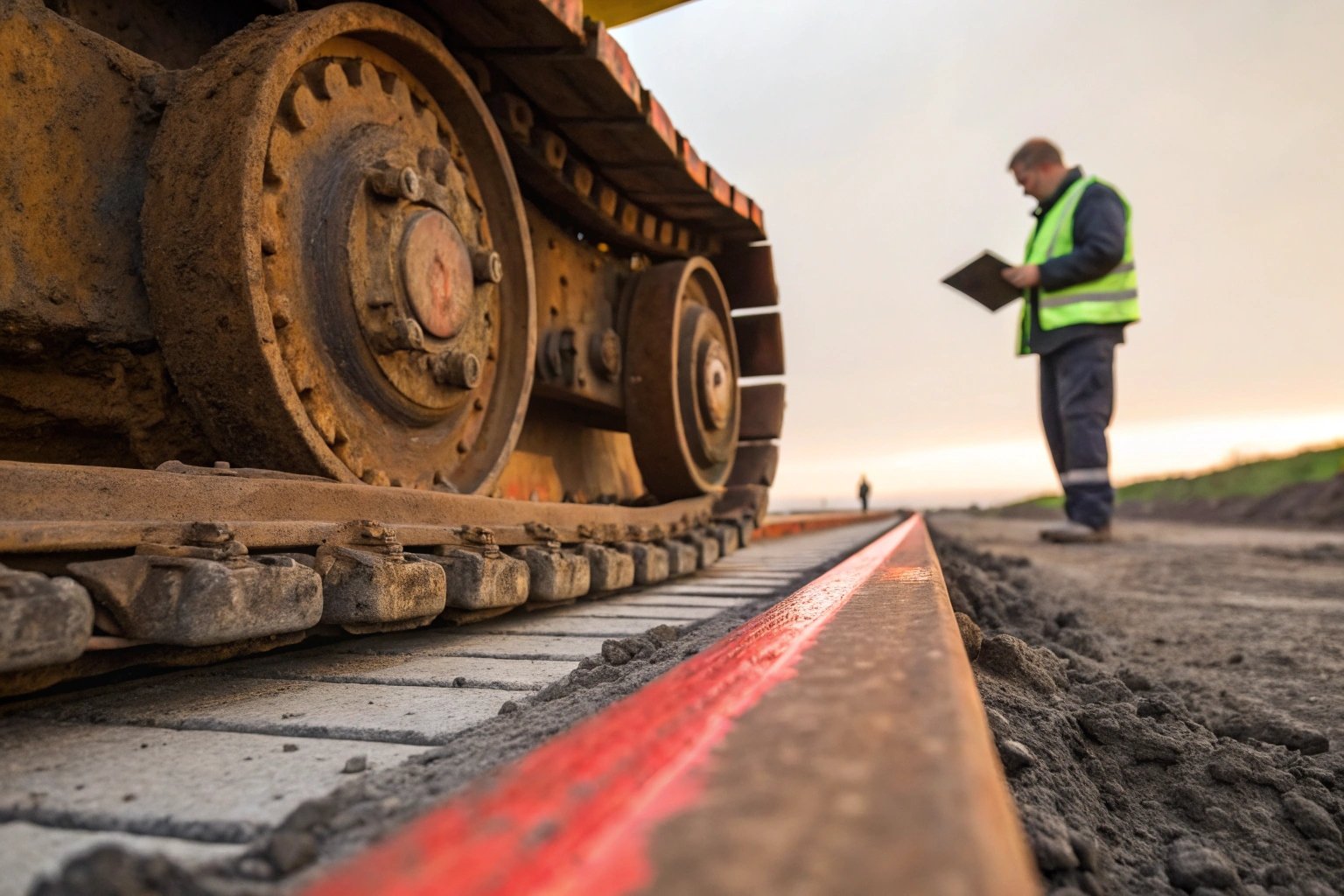 Heavy machinery on job site with workers.