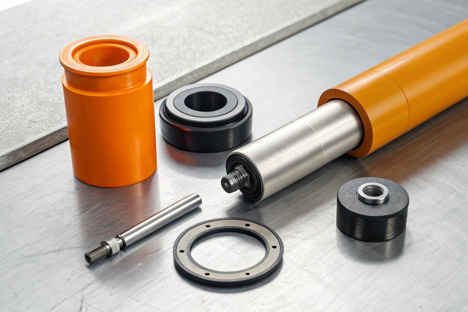 Engineering Components Industrial components on metal surface showcasing precision engineering.