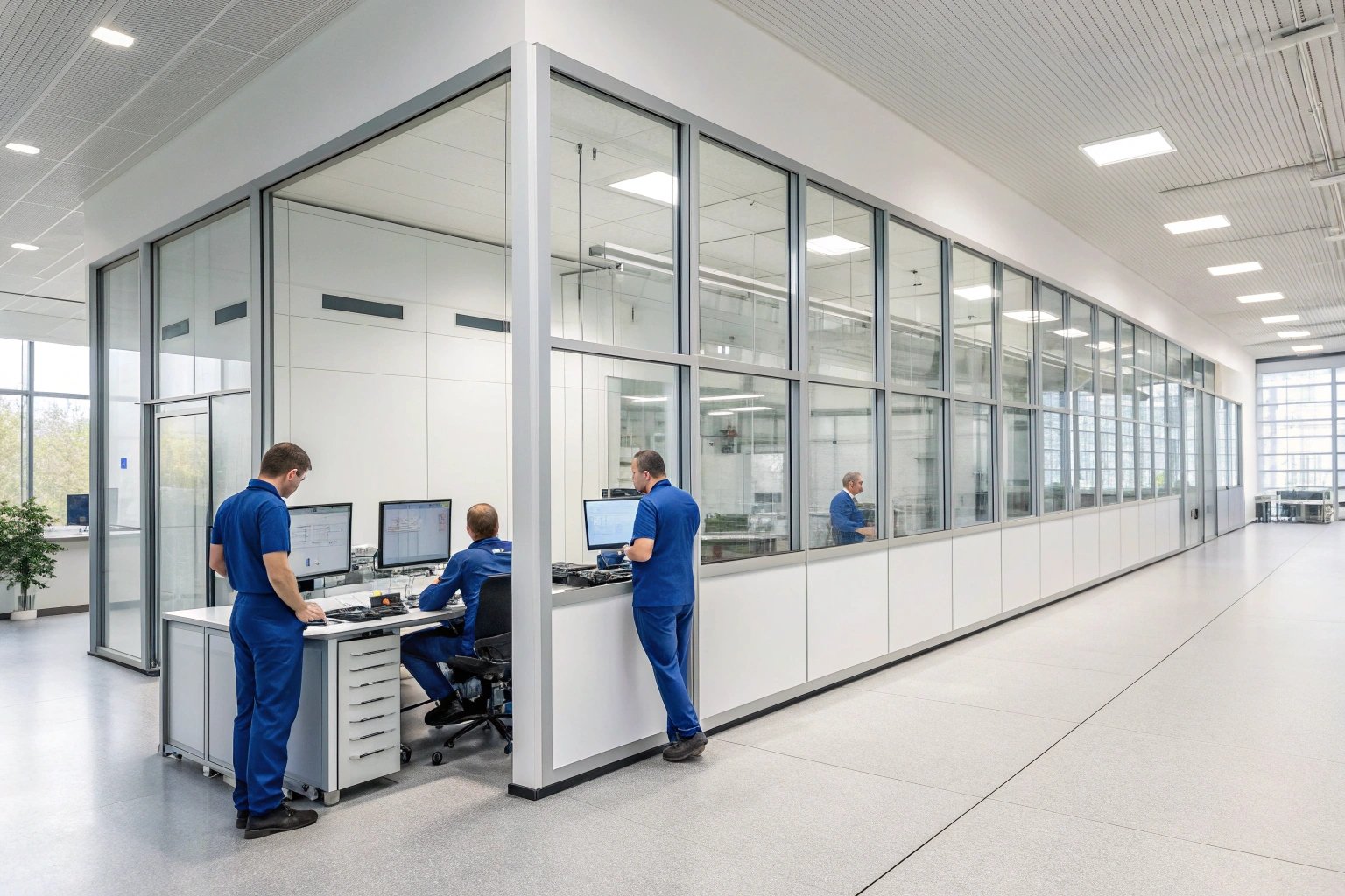 Technicians monitoring systems in control room
