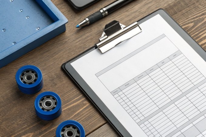 Clipboard with inventory checklist on desk