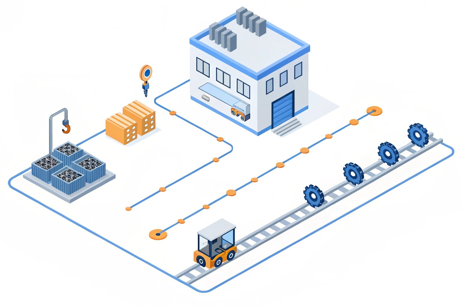 3D illustration of manufacturing and logistics process