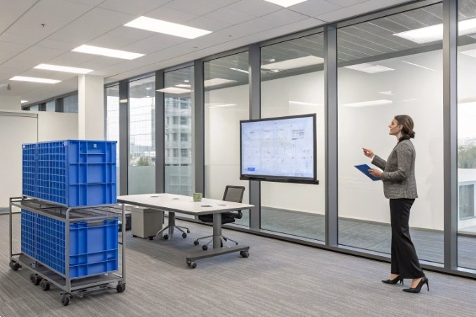 Woman presenting logistics strategy in office