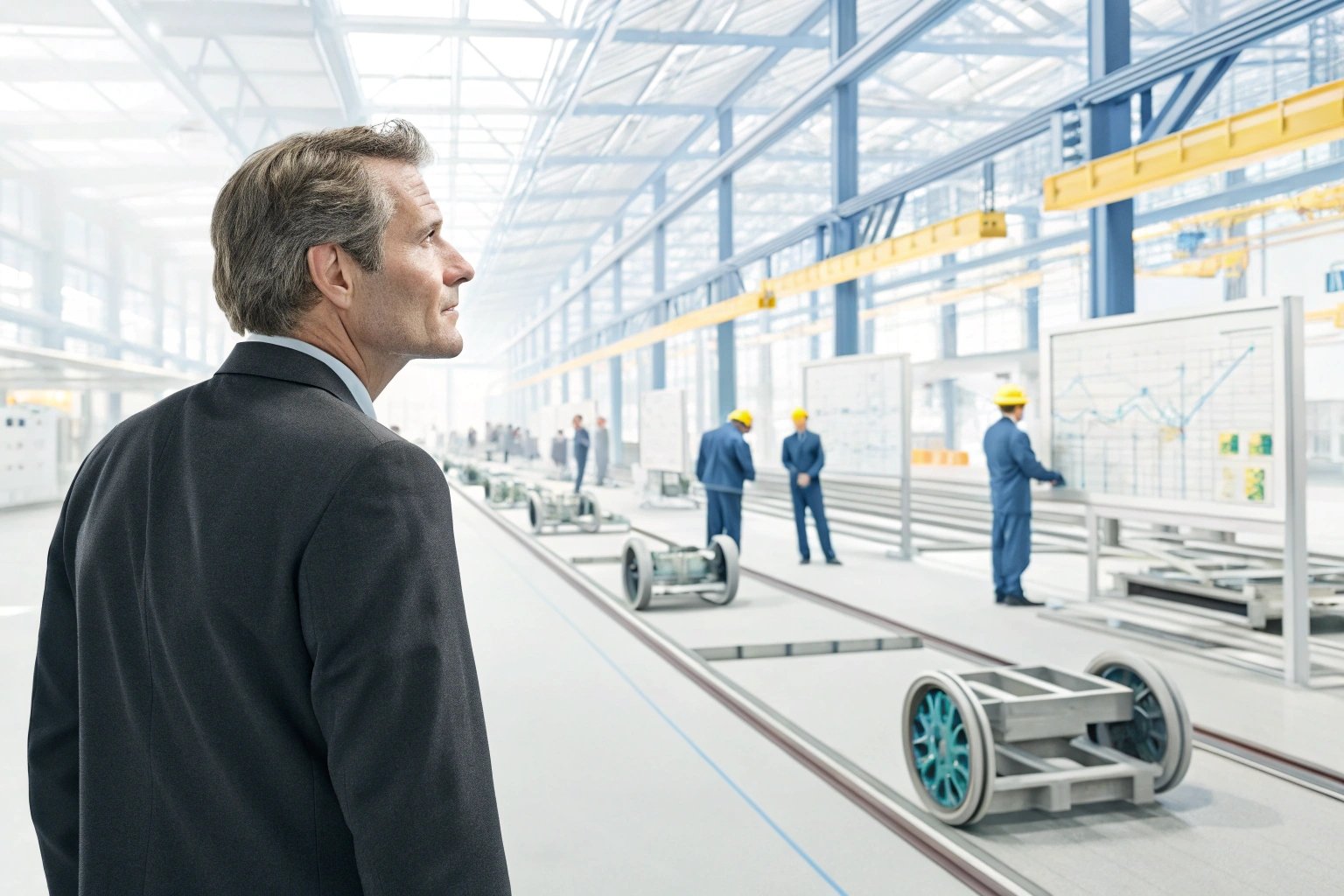 Illustration of business analysts presenting growth charts on large screen.