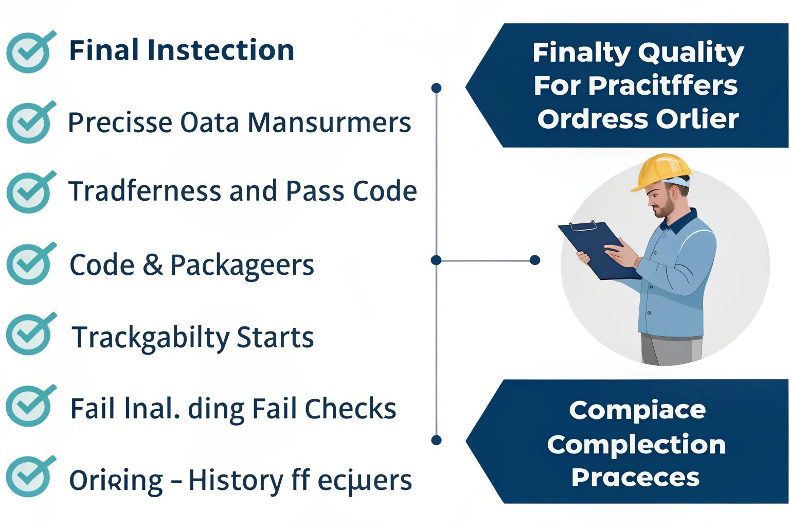 Final manufacturing quality checklist displayed alongside worker illustration.