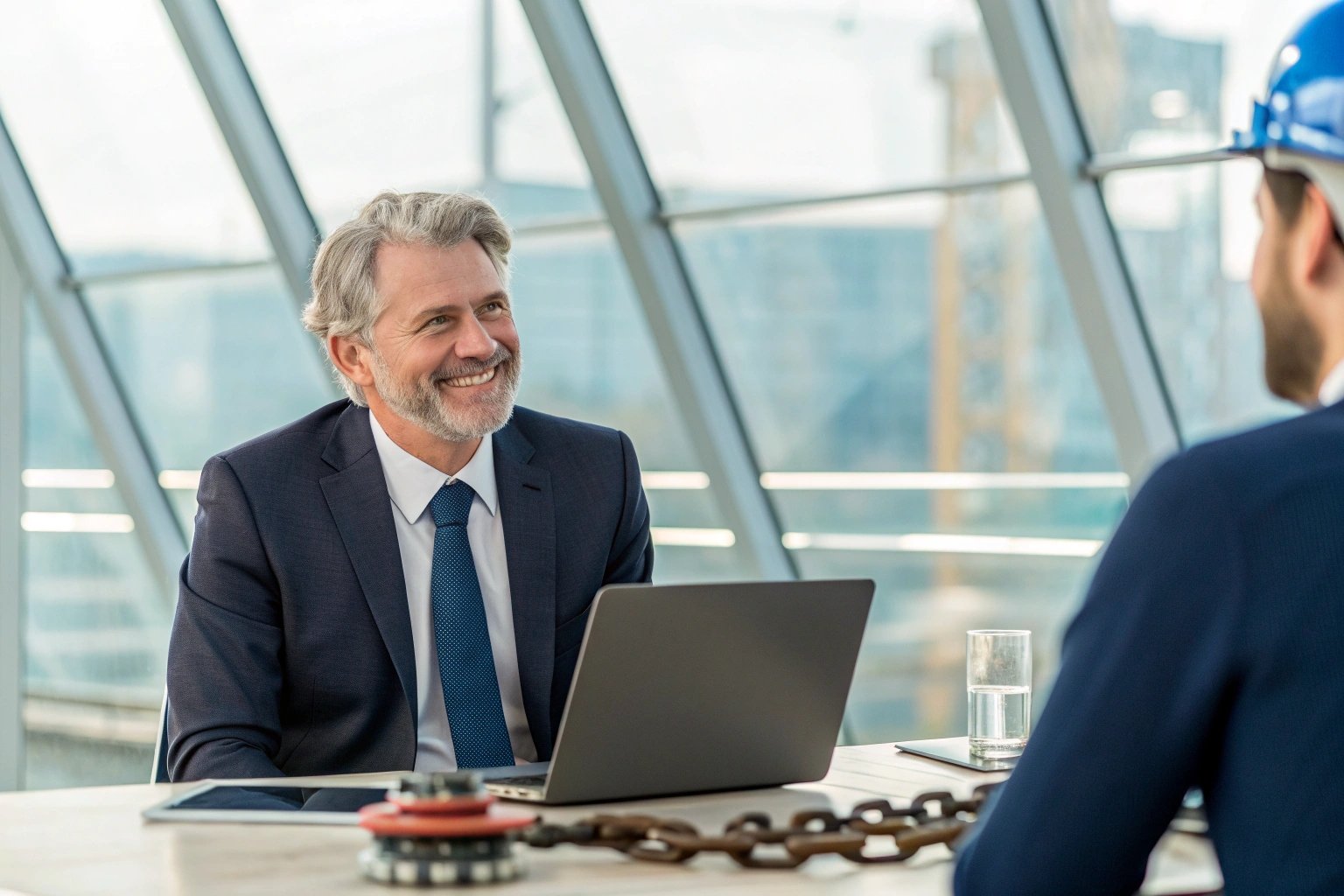 Business meeting with two people at table