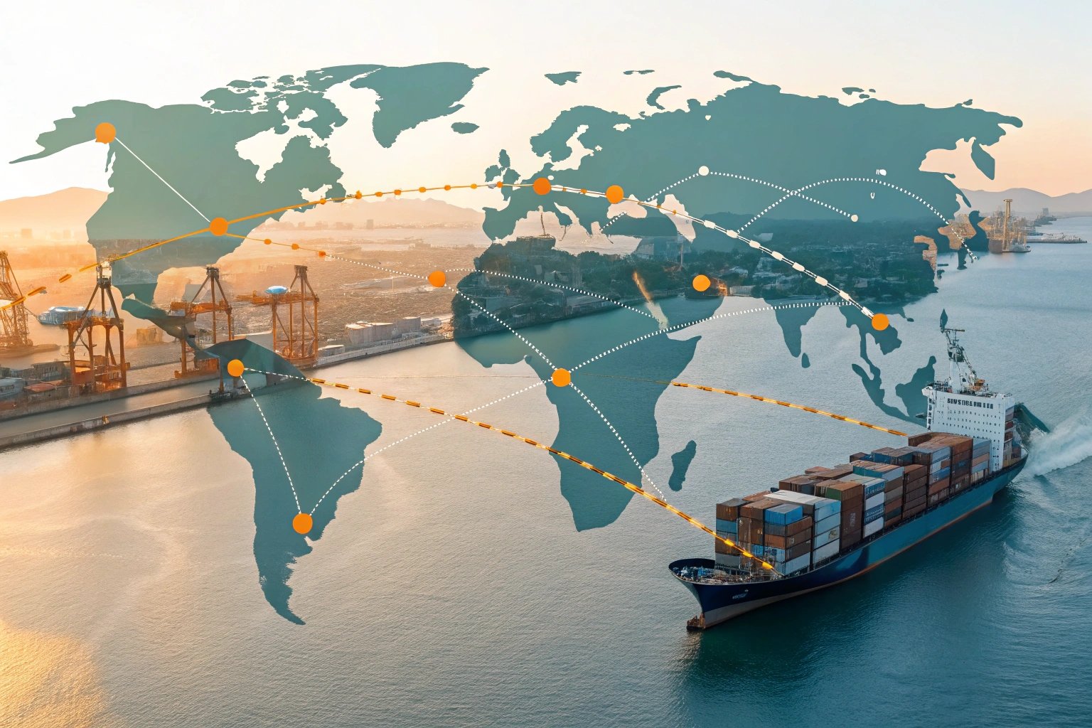 World Trade Global shipping network overlaid on map