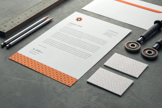 Business stationery set on office desk