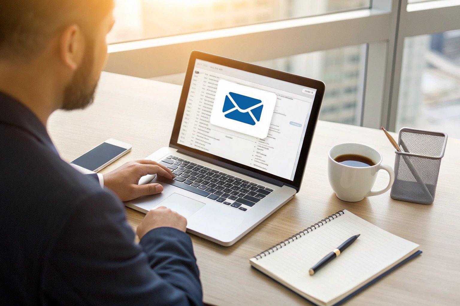 Email Communication Businessman using laptop for email communication