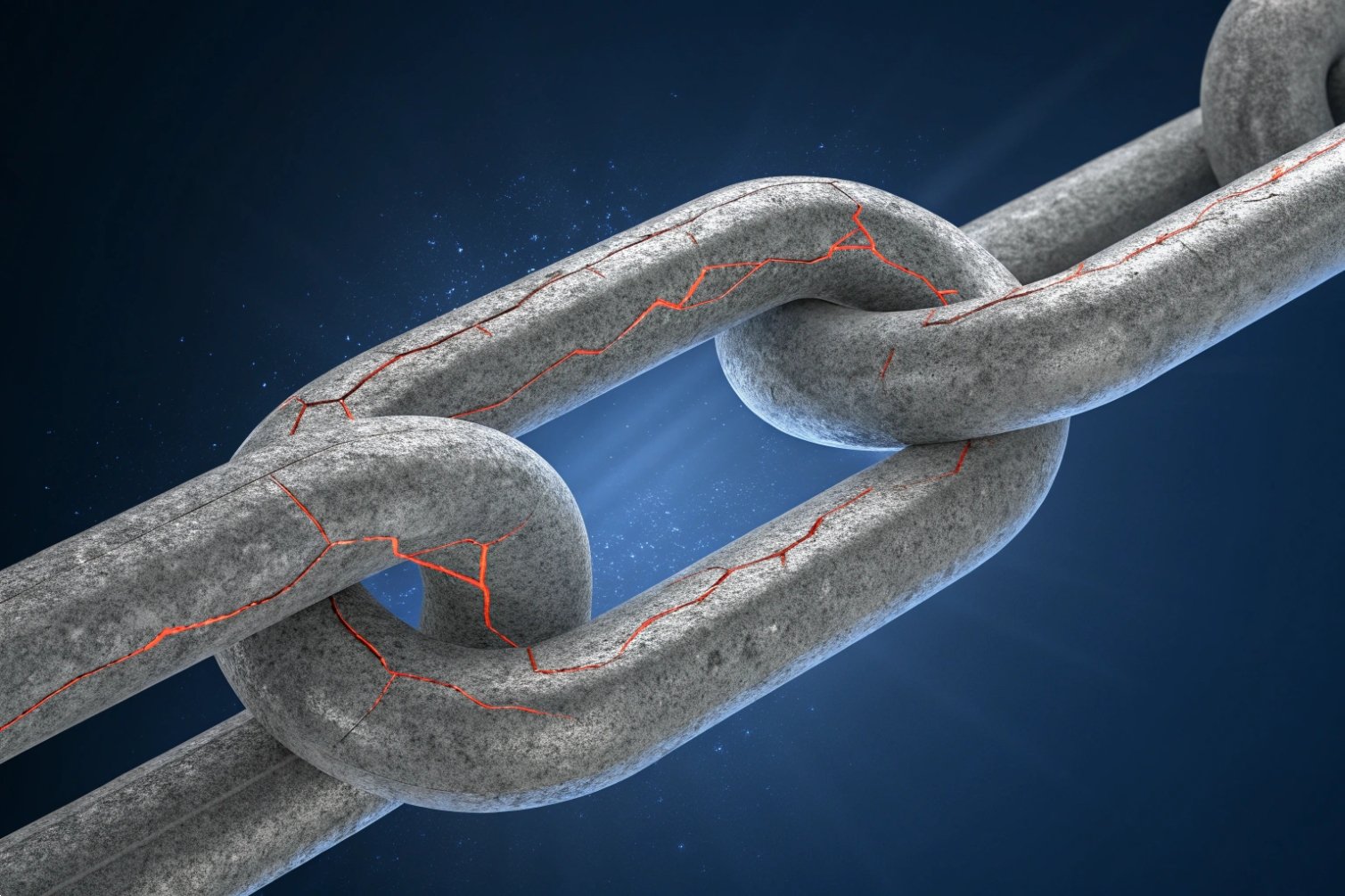 Metal chain link illustrating stress cracks under load.