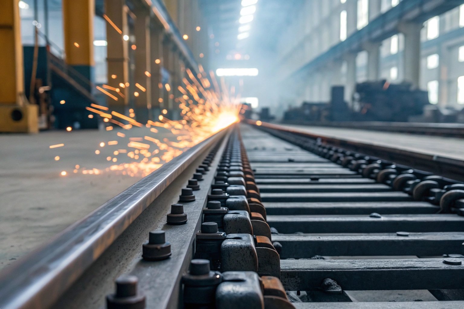 Industrial conveyor roller chain with high-temperature resistant glowing components.