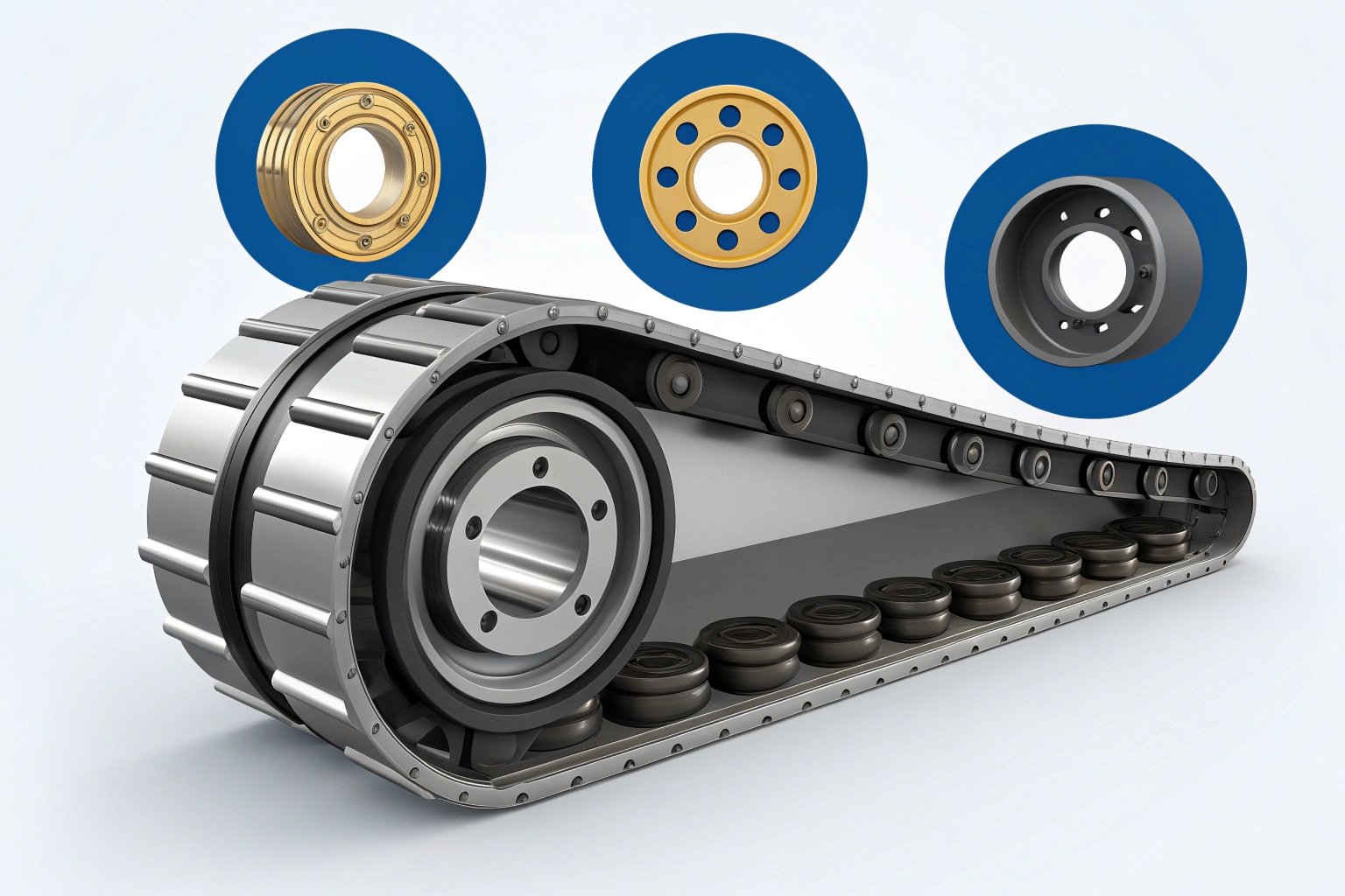 Tracked Assembly Illustration of machinery track system, including various industrial components.