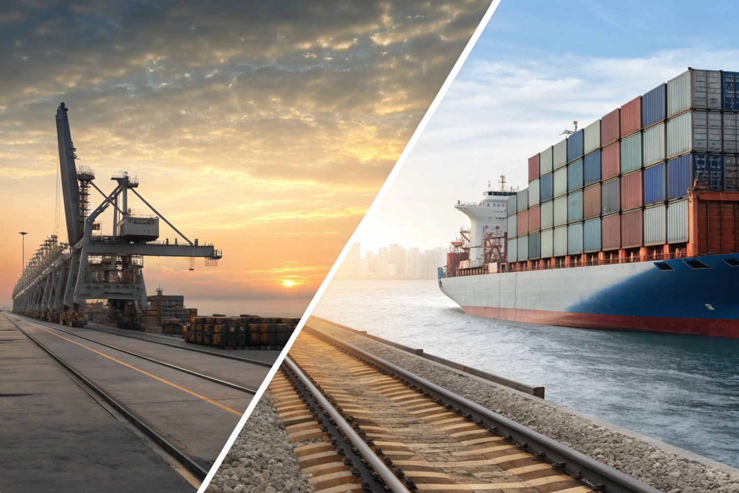 Rail and sea cargo transport comparison.