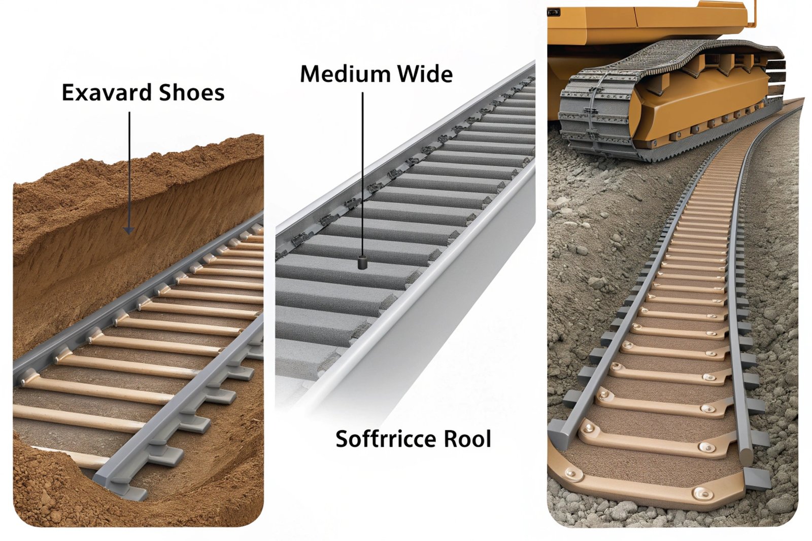 Excavator Track Shoe Comparison Diagram illustrating various excavator track shoe types including standard and wide options.