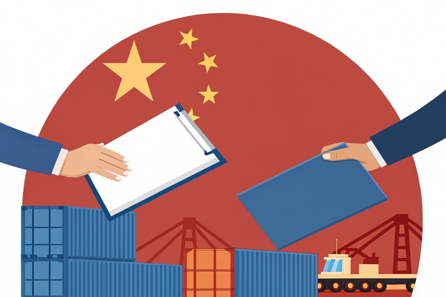 Timely and Accurate Provision of Shipping Documents - Dynamic vector art of seamless B2B document transfer between China and USA