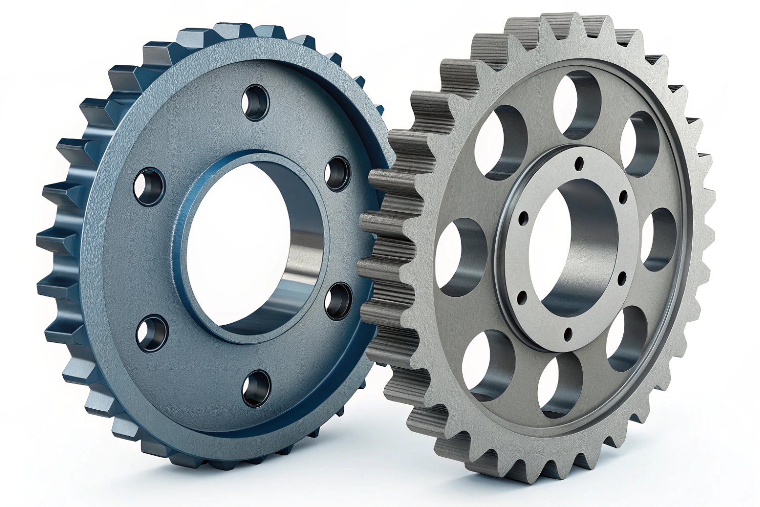 3D model of a black industrial rubber track with gold sprocket wheels