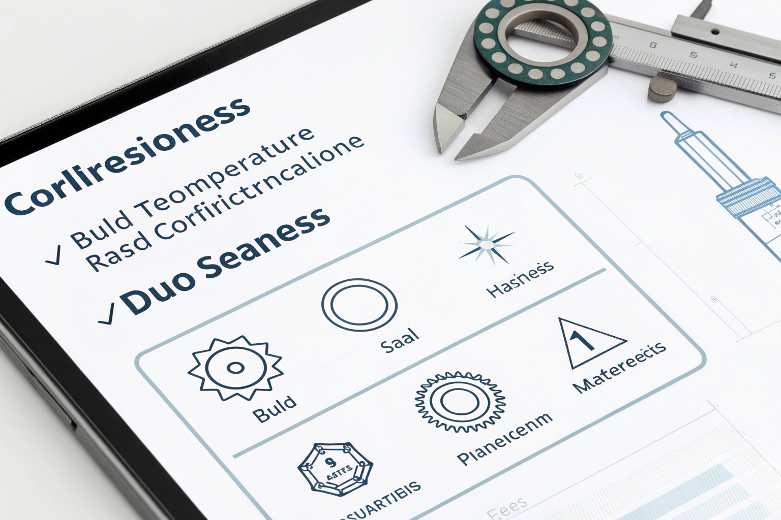Engineering Standards Technical report with calipers, showcasing material specifications and design features.
