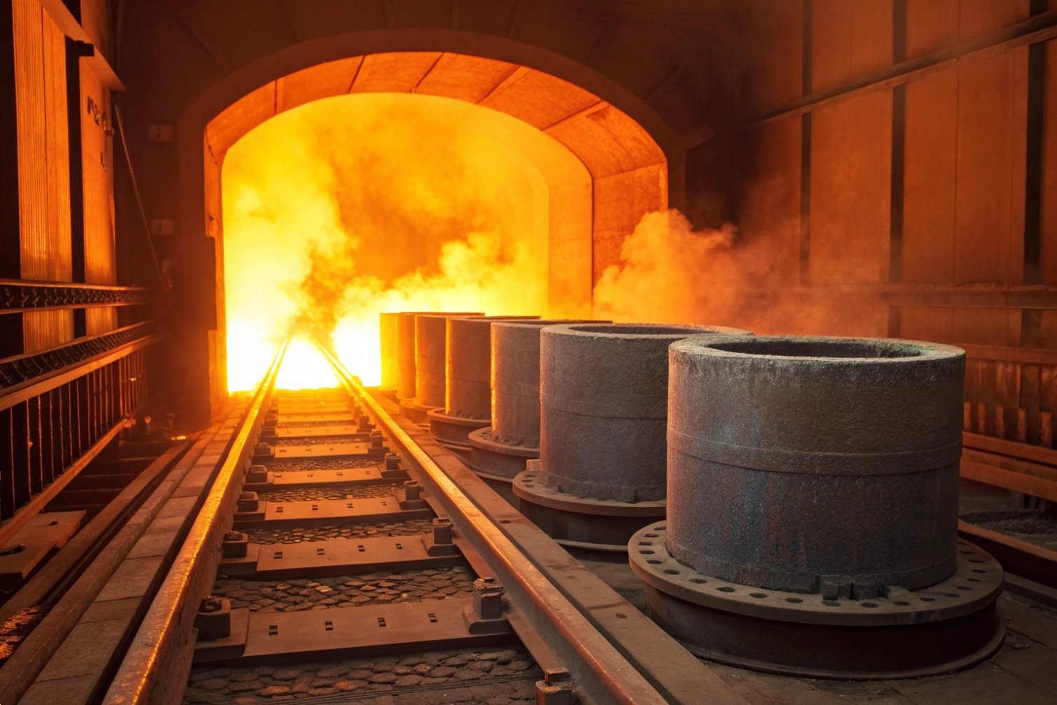 Molten material in furnace, high temperature casting process.