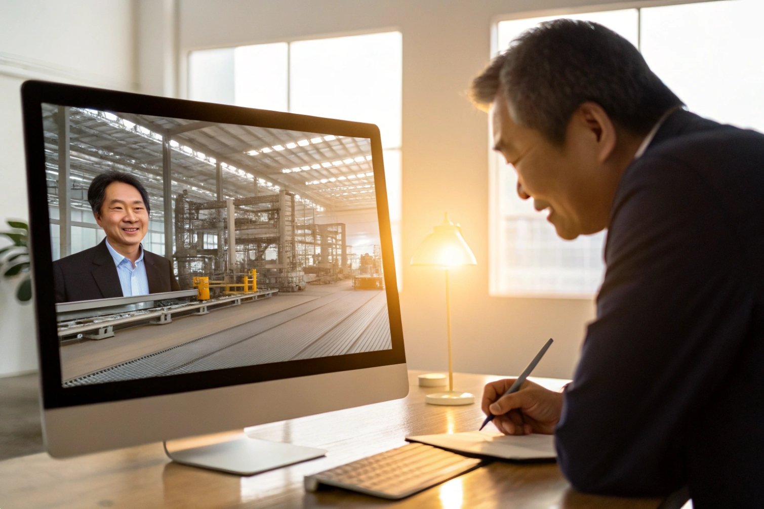 Virtual industrial meeting on computer screen.