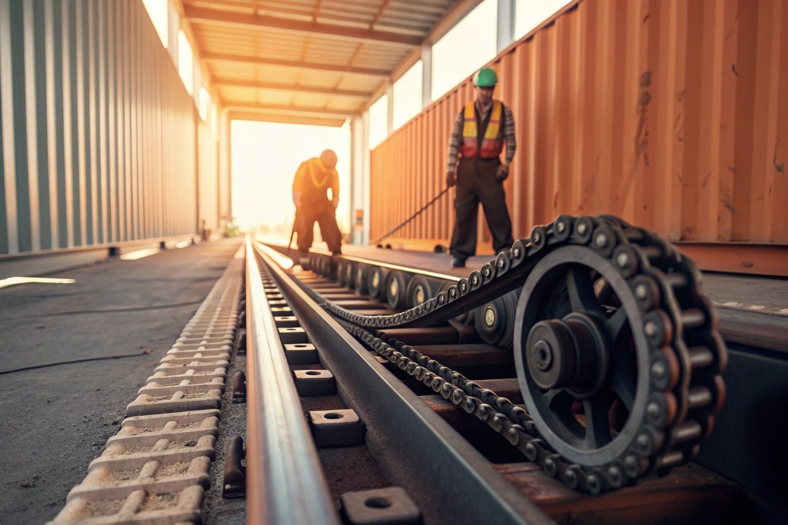 Container Loading Process for Undercarriage Parts - Meticulous loading of track chains, idler wheels with safety measures