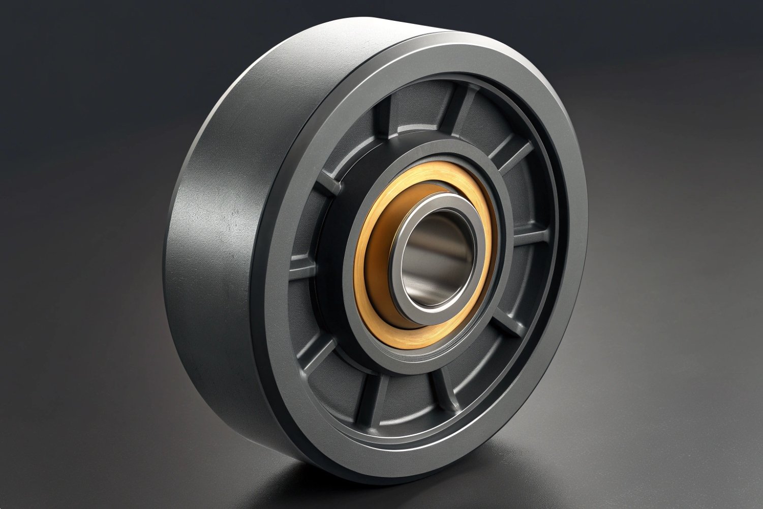 Industrial Pulley Wheel High-performance industrial pulley wheel with integrated metal bearing.