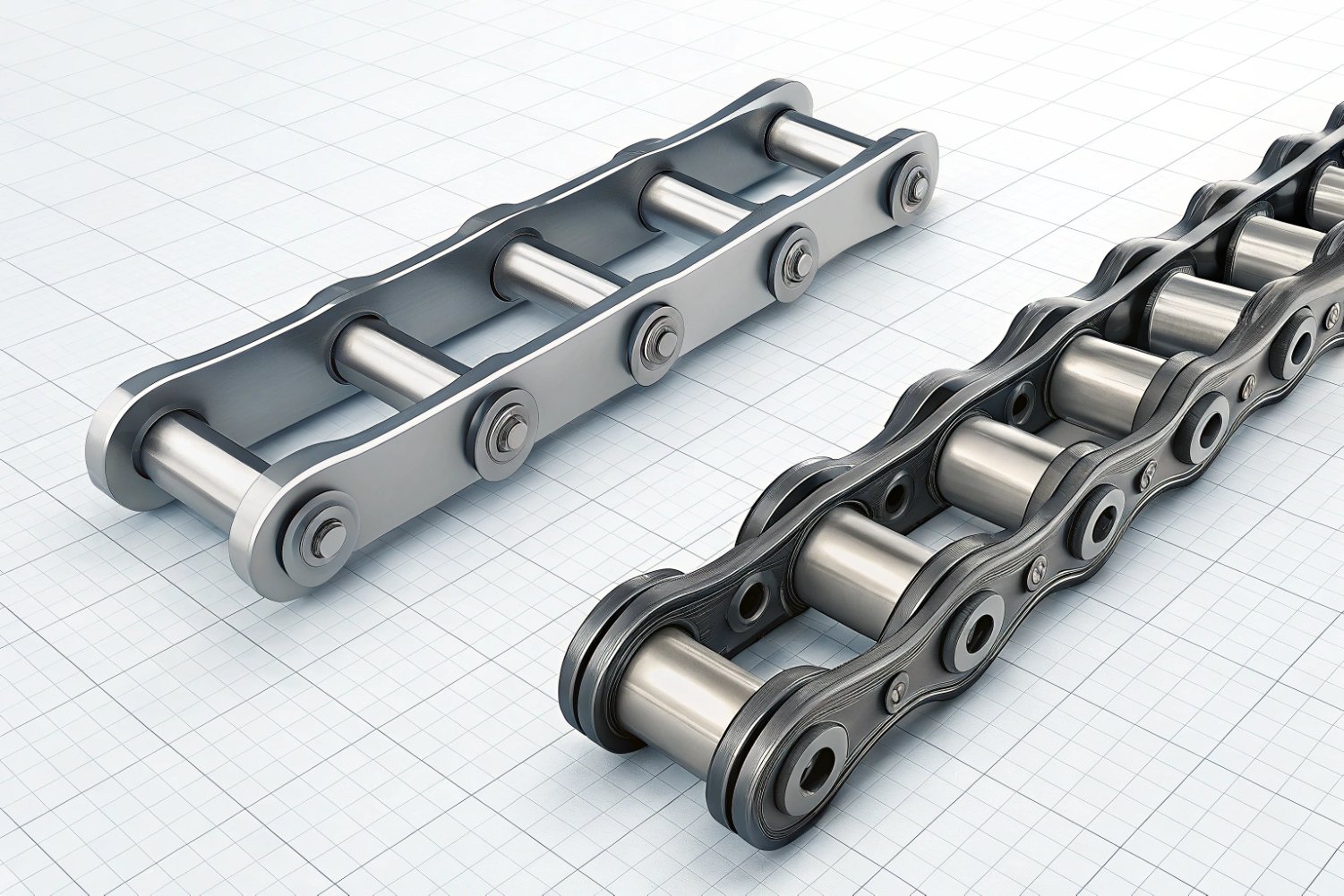 Comparison of technical design drawings for heavy-duty industrial conveyor chains