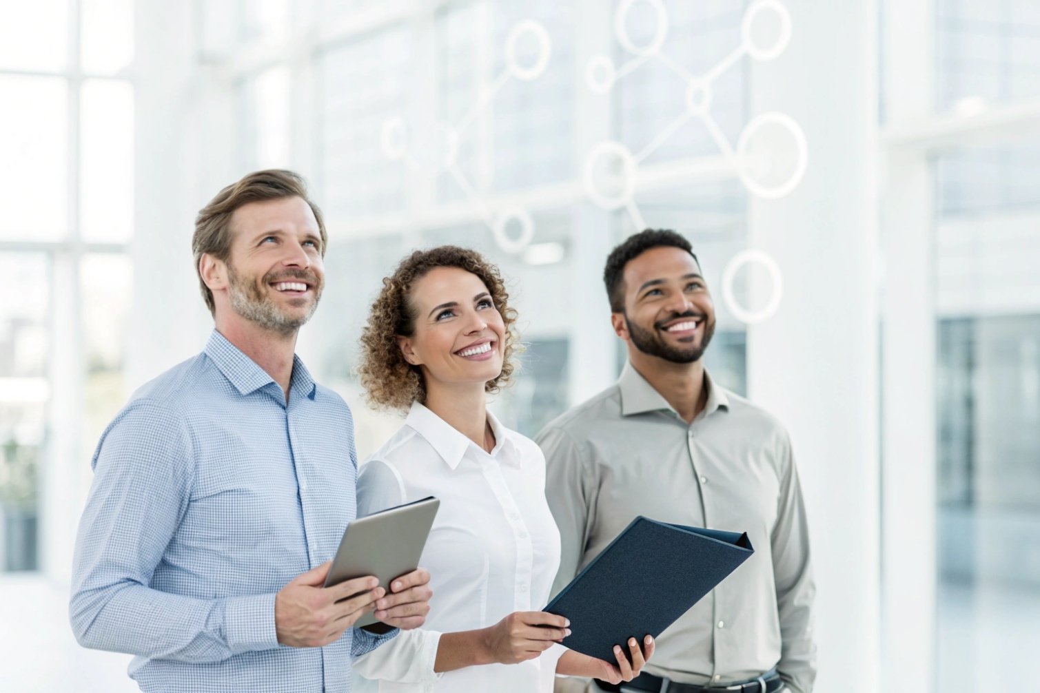 Diverse professionals in technology environment, teamwork in modern office.