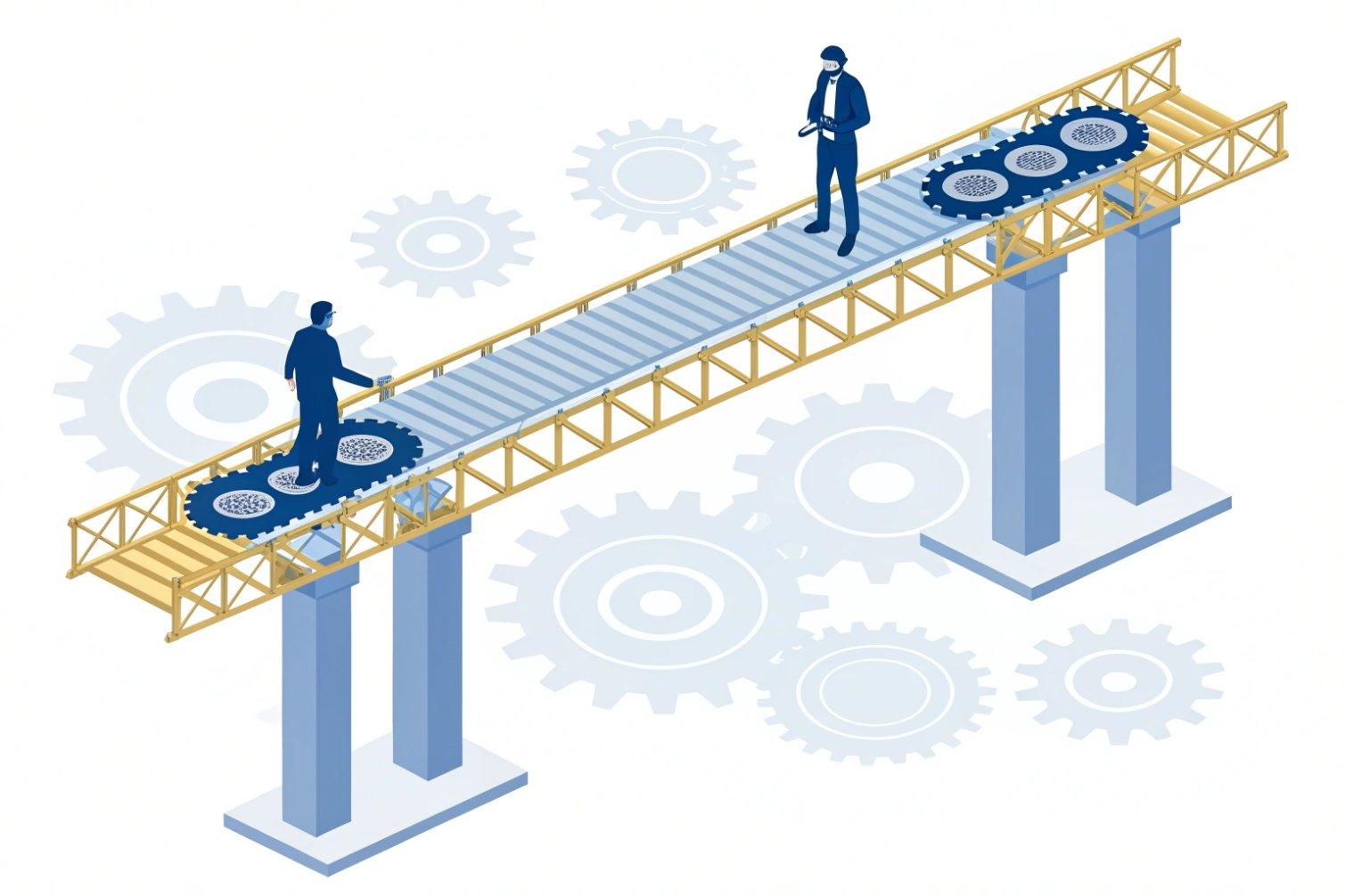 Illustration depicting gear components on conveyor bridge.