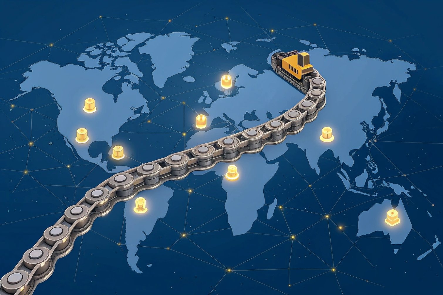 Global supply chain map with transportation visualization.