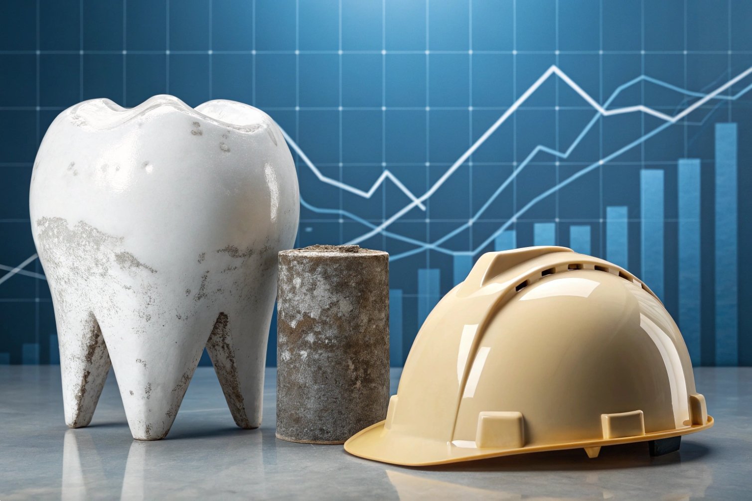 Construction elements against data analysis background.