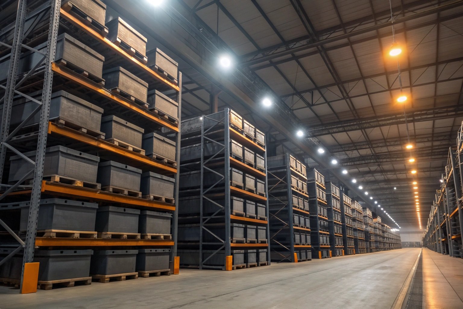 Spacious industrial warehouse with organized high-density storage racking systems