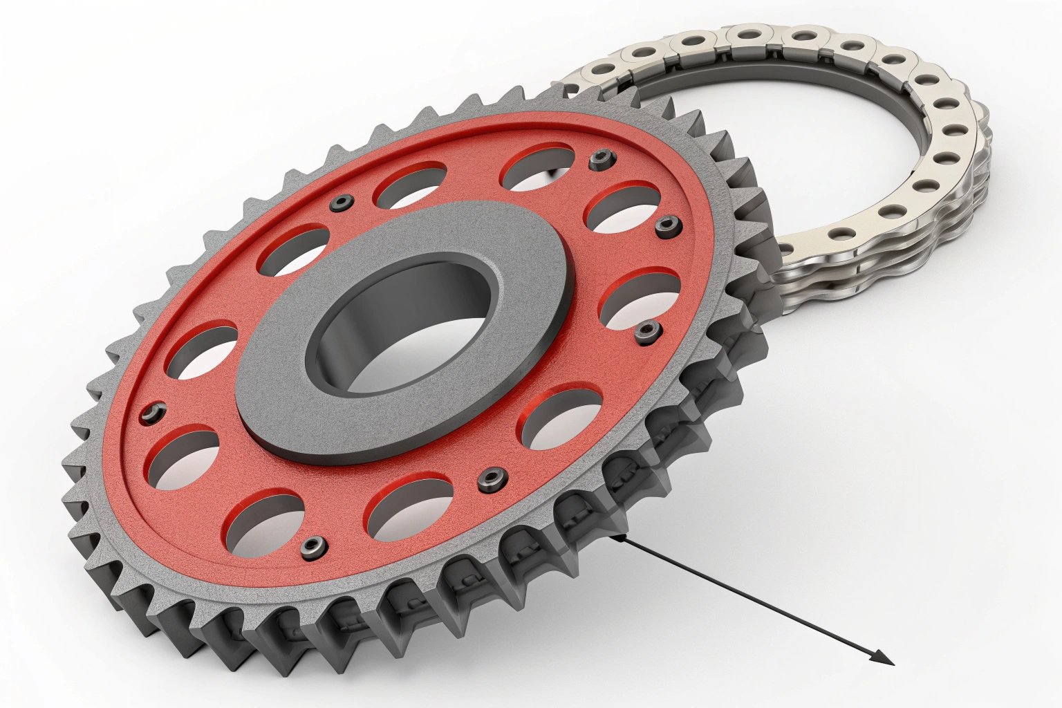 3D Technical Model of Excavator Undercarriage Sprocket and Roller Chain Assembly